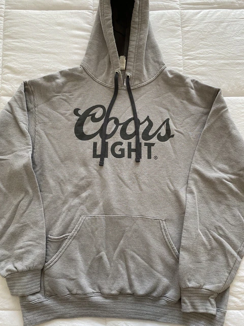 Coors Light Shirt Men Large Gray and White Striped Hoodie Hooded Sweatshirt Beer