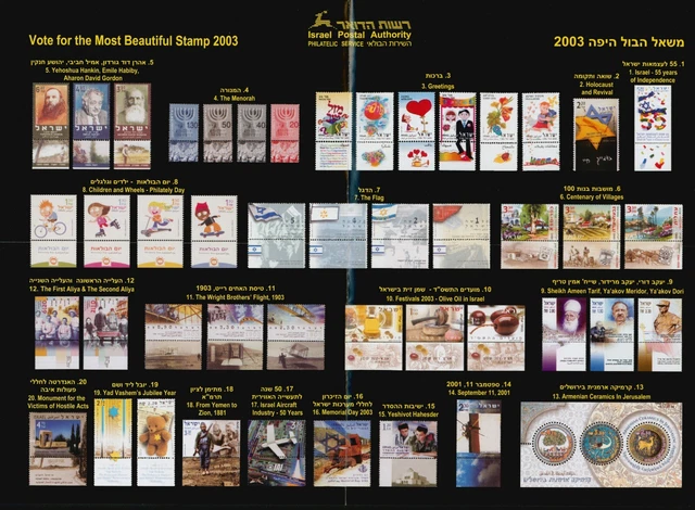 Judaica Israel Postal Authority Poster Vote for the Most Beautiful Stamp 2003