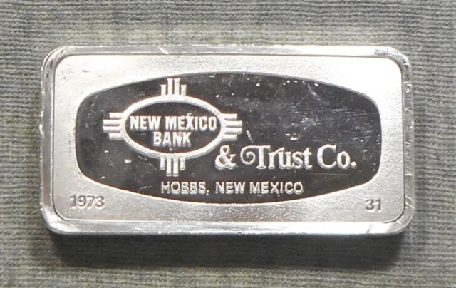 New Mexico Bank & Trust Co. 2.1 Oz.(1,000 Grains) .925 Silver Bar-Franklin Mint