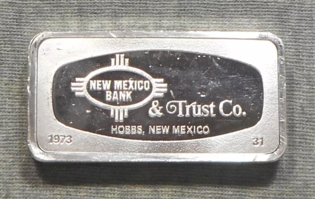 New Mexico Bank & Trust Co. 2.1 Oz.(1,000 Grains) .925 Silver Bar-Franklin Mint