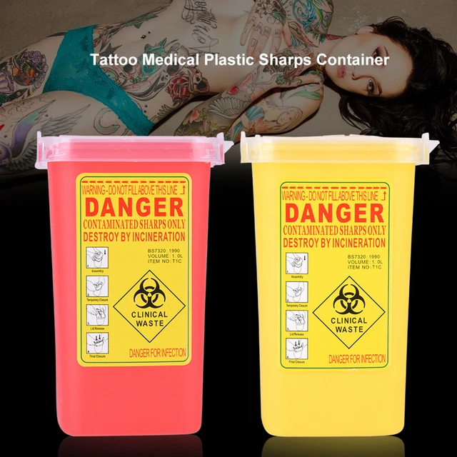 Tattoo Medical Plastic Sharps Container Biohazard Needle Disposal 1L Size Wa 2bd