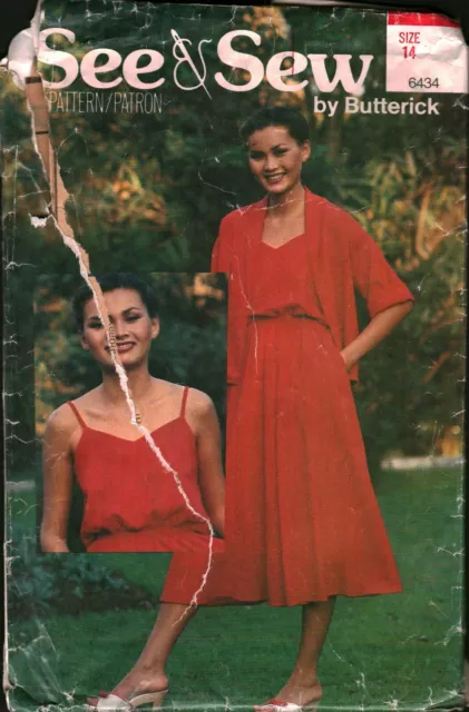 6434 Vintage Butterick SEWING Pattern Misses Loose Fitting Jacket Dress See Sew