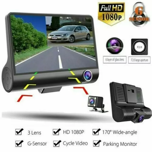 4" 3 Lens Car DVR Dash Cam 1080P Front and Rear Video Recorder Camera G-sensor 3