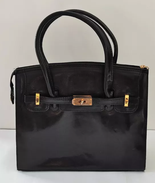 Sac A Main En Cuir Noir Vintage / Vintage Black Leather Handbag