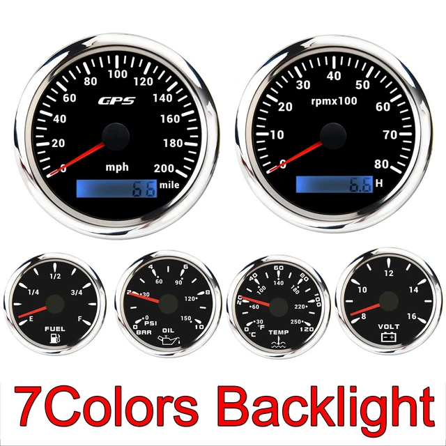 6 GAUGE SET 85MM GPS Speedometer Tacho & 52mm Fuel Gauge Temp Oil Volt
