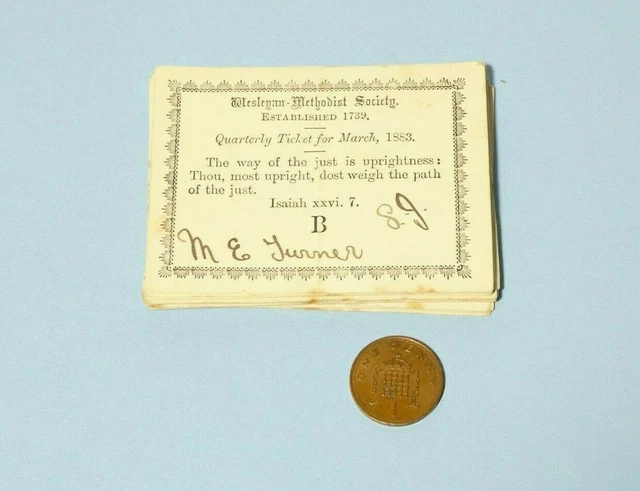 29 x 1874-1883 Mary E. Turner Wesleyan Methodist Society Quarterly Tickets #B1