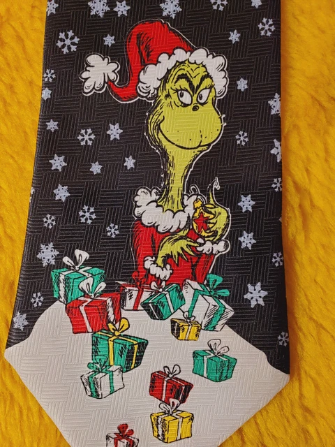 How The Grinch Stole Christmas ~ Mens Christmas Tie ~ Black Red Green ~ 60"