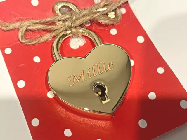 Custom personalised engrave Love Lock Heart-Shaped Padlock with key, Lock, Charm