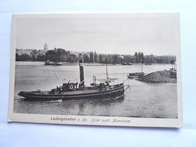 AK Ludwigshafen Rhein Schiff Anleger Schlepper Dampfer Blick nach Mannheim 1930