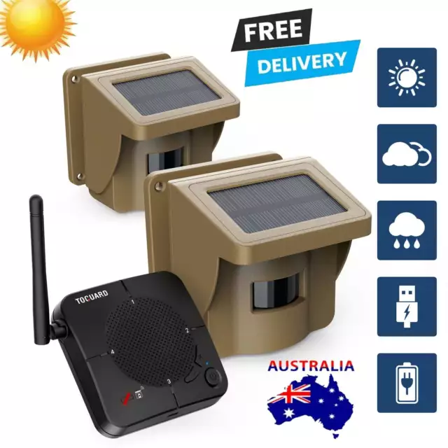 TOGUARD Solar Driveway Alarm Long Range Wireless w/2 PIR Motion Sensor Detector