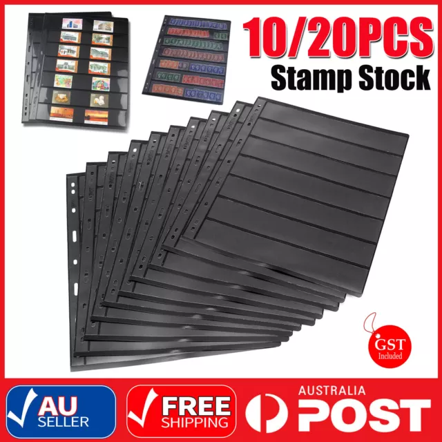 10-20x Sheets of Stamp Stock 7 Strips Black & Double Sided Page 9 Binder Holes