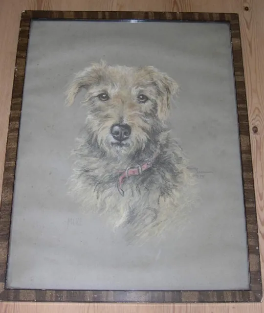 Very Large Rare Antique Irish Terrier Dog Painting 1929 By Sidney Langdon