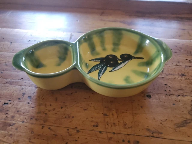 Vintage Majolica Style Divided Italian Olive and Pit Bowl Relish Dish