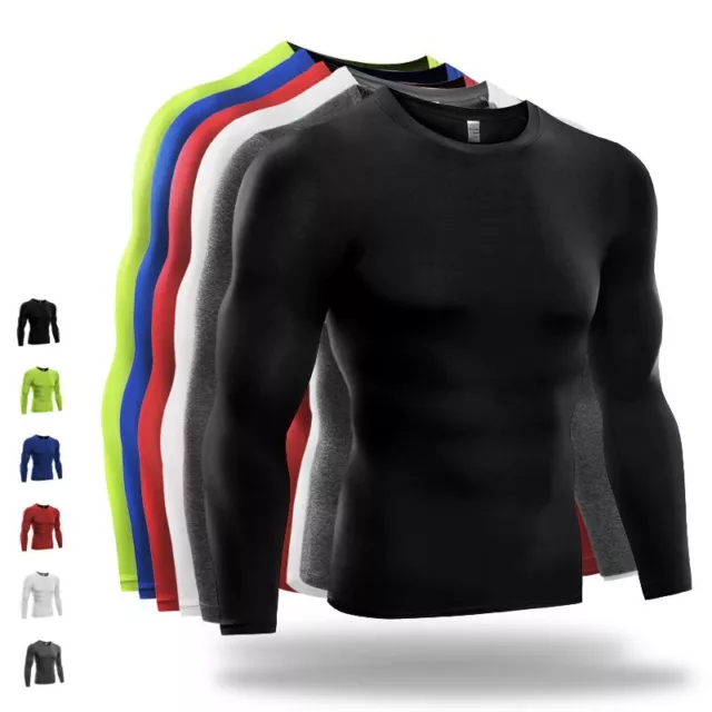 Men's Long Sleeve Compression Shirt Base Layer Thermal Tight Tops Gym Activewear