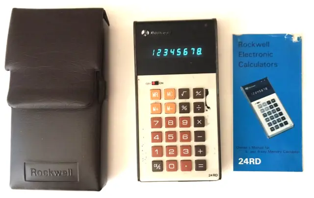 ROCKWELL 24RD Electronic Calculator with INSTRUCTION BOOKLET CASE JAPAN Vintage