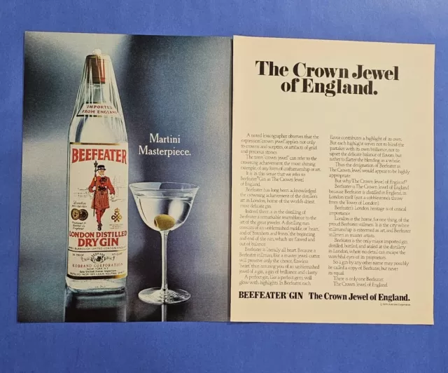 1978 Vintage Print Ad Beefeater London Distilled Dry Gin Martini Masterpiece 2-p