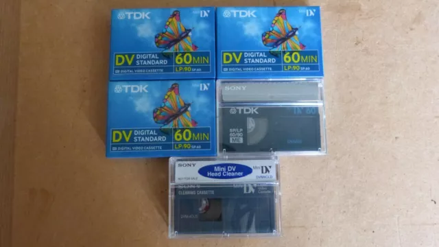 LOT 5 Cassettes k7  Mini DV TDK SONY nettoyage cleaner 3 neuves sous blister