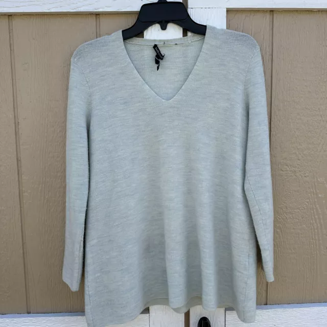 Eileen Fisher Heathered Blue Merino Wool V-Neck Sweater Size Small Italian Yarn