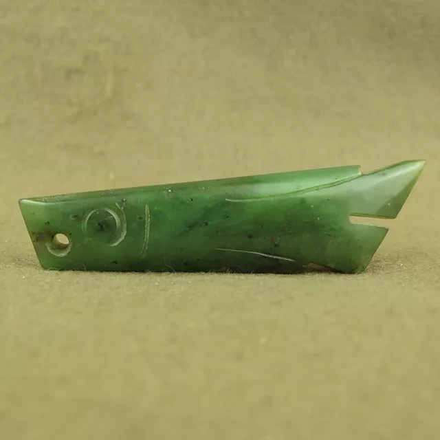 Carved Antique Neolithic Period Qijia Culture Spinach Green Jade Fish Pendant