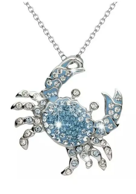 Betsey Johnson Ocean Blue Rhinestone Crystal Sea Crab Pendant Chain Necklace NWT