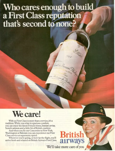 British Airways Airlines 1978 Advertising 'Vintage We Care! French Wines