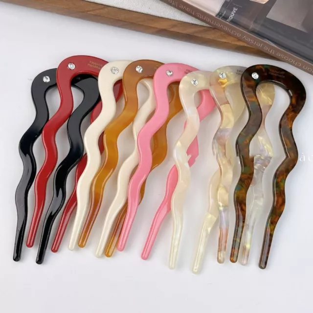 Korean Style Acetic Acid Hair Fork Rhinestone U Shaped Hairpin  Girls