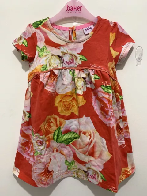 Beautiful Baby Girls Designer Ted Baker Red Rose Floral Print Dress 12-18m🎀