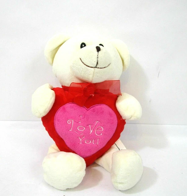 TEDDY BEAR 13” White Plush I Love You Soft Stuffed Animal Red Pink