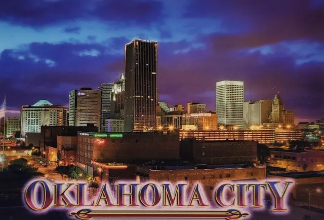 Skyline Night Light View Oklahoma City OK Postcard