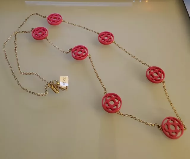 NEW Fornash Gold Tone Links connecting 7 Chloe PINK Quatrefoil 40" long necklace