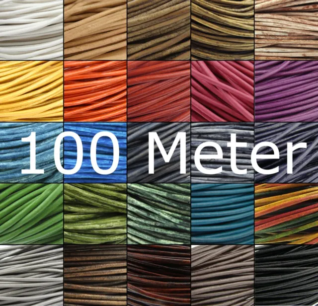 100 metros cordón de cuero Ø 1 / 1,5 / 2 / 3 mm correa de cuero, correa de cuero - elección de color