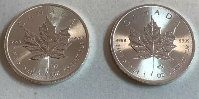 2 x 2014 Canada Maple Leaf 1oz 9999 Silver