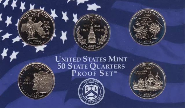 Coin Set USA 2000 US State Quarters MA MD S.C. N.H. Va. 2000 Year Set UNC