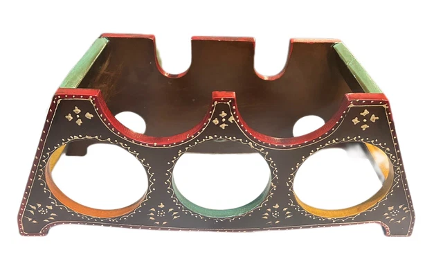 Wine Rack 5 Bottle Wooden Small Hand Painted Folk Boho Bohemian Countertop
