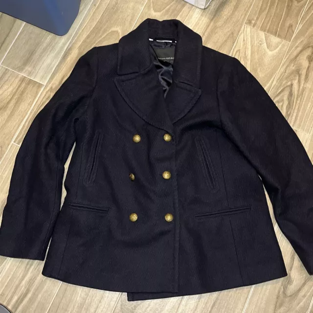 Banana Republic Navy Wool Melton Peacoat Womens Size Large