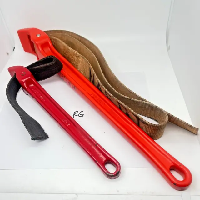 Preowned RIGID No. 2 & No. 5 Strap Pipe Wrench Industrial Tool - Nice! USA