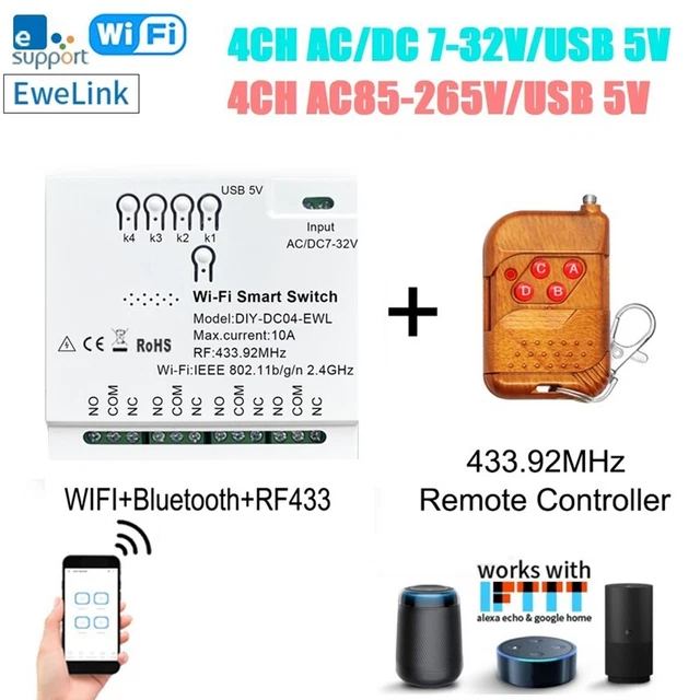 4CH EWeLink WiFi  Switch + RF433 Remote 85-265V 2,4G WiFi Smartlife Hausaut1064