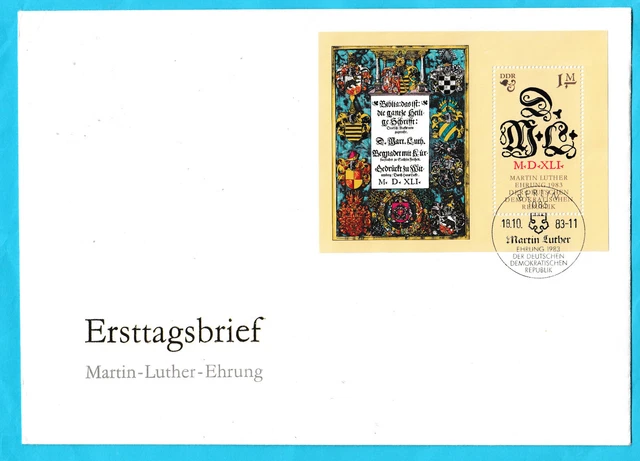 DDRBLOCKFDC 1983 == MartinLutherEhrung der DDR == Block 73 EUR 5,00