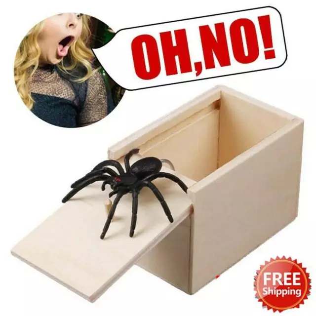 Wooden Prank Spider Scare Box Hidden in Case Trick Play Joke Scarebox Gag Toy