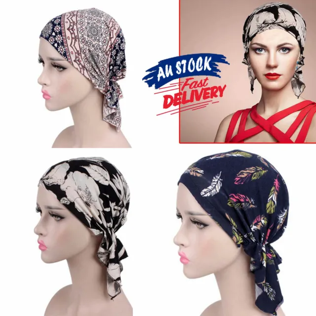 Turban Headwear Wrap Cancer Head Chemo Muslim Floral Hat Cap Scarf Stretch