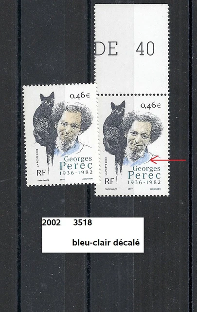 variété de 2002 neuf** Y&T n° 3518 bleu-clair décalé