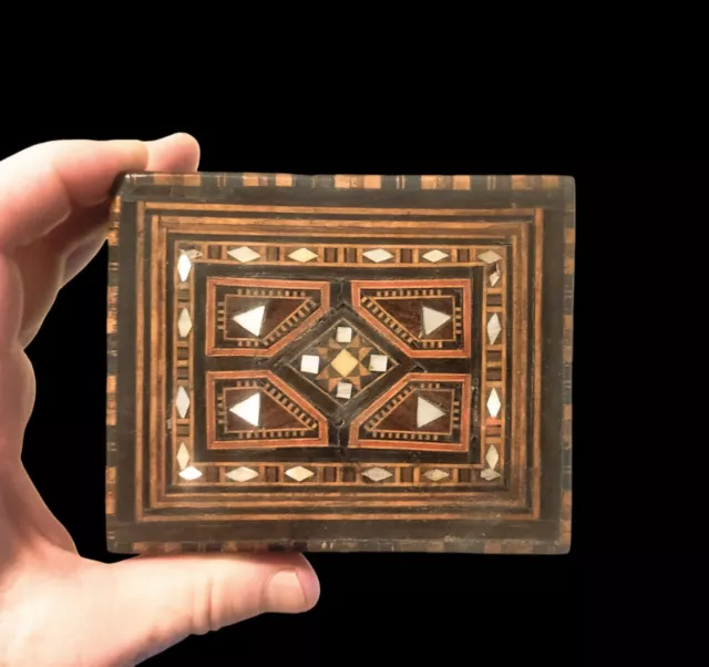 Damascus Micro Mosaic Wood Box, Old / Vintage 1920-1940 Great Inlay Marquetry