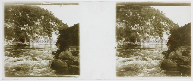FRANCE Montagne Rivière c1930 Photo Glass Plate Stereo Vintage 2