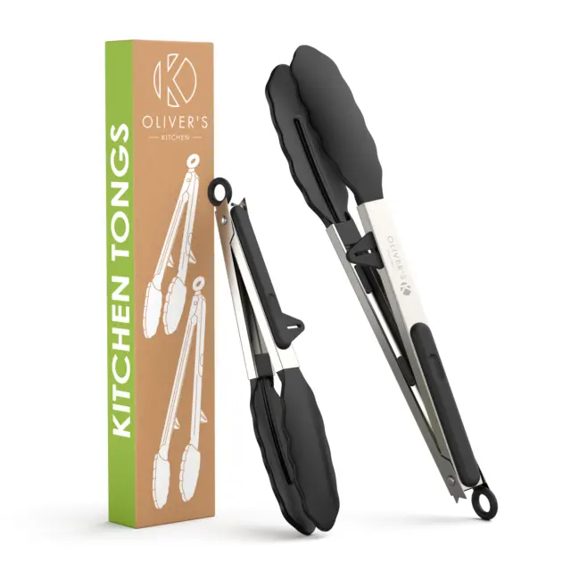 Oliver's Kitchen ® Tongs - 2 x Silicone Cooking and BBQ Tongs - Premium Grade