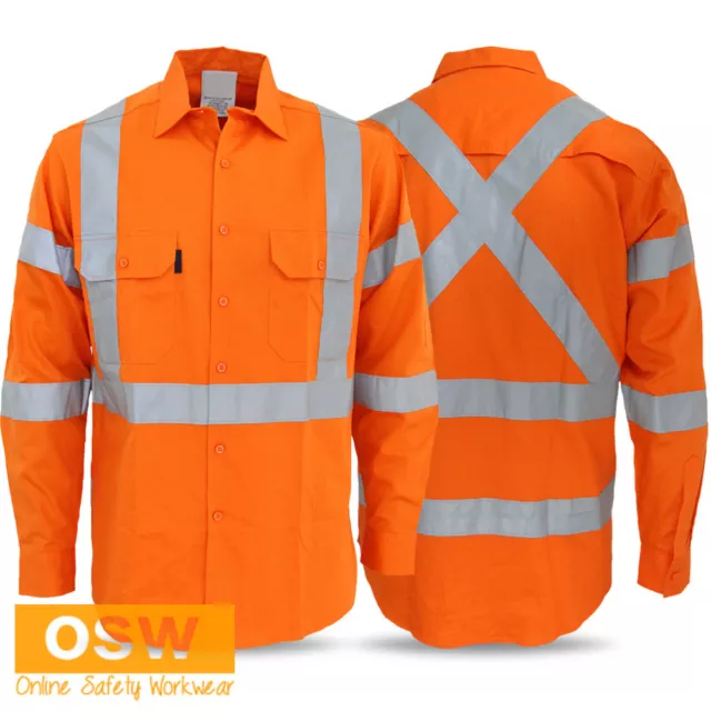 Hi Vis Orange Unisex Air Vents Cross Back Bio-Motion Orange Nsw Rail Work Shirt