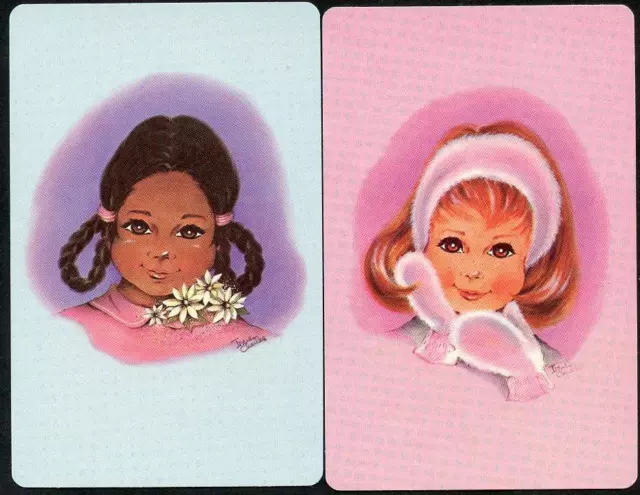 Old Fashioned Childrens Faces Swap Card Pair Very Beautiful New Condition