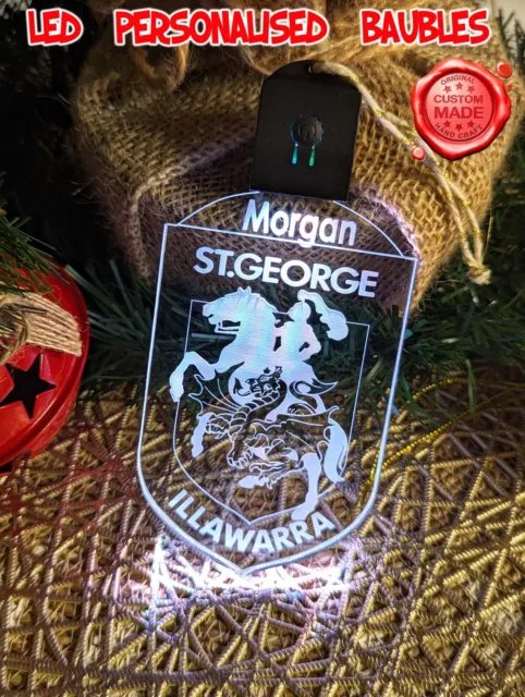 St George Dragons Personalised Name Christmas Bauble LED Light Up Decoration