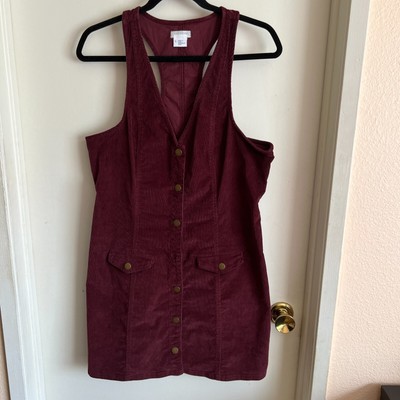 Urban Outfitters Cooperative Dress Large Corduroy Burgundy Button Up Sleeveless