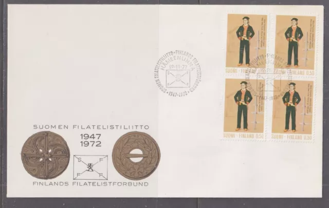 Finland 1972 National Costumes First Day Cover - Block 4 - Brown