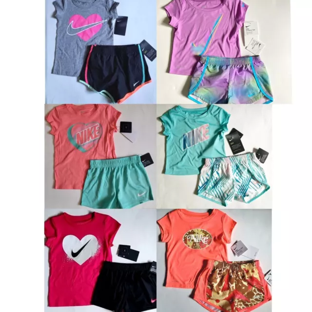 NIKE Girls 2pc shorts Set T-shirt Athletic Shorts 2 piece 2T 3T 4T 5 6 6X Pink